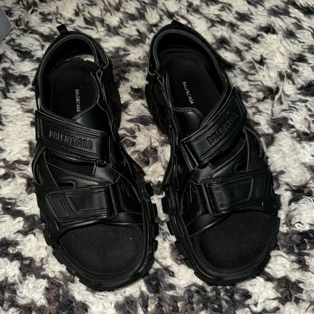 Balenciaga Black Tactical Leather Sport Sandals
